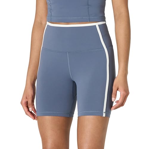 Amazon Essentials Short de Cyclisme Taille Haute Active FormFlex, Tissu Ultra Doux Femme, Blanc/Gris Ardoise, L