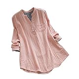 Kinlene Damen Frauen Langarm Plaid V-Ausschnitt lose Bluse Pullover Button Tops Shirt