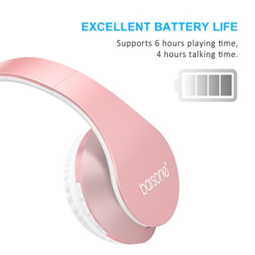 Barsone Cascos Inal  mbrico Bluetooth con Micr  fono y Radio Incorporada Soporta Tarjeta TF  Auriculares Est  reo de Diadema Plegables con Orejeras Suaves para iPhone  M  viles Android  Tableta  Oro rosa 