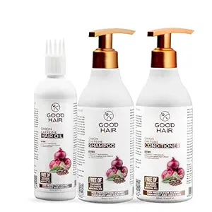 Good hair Organic hair care set | Onion hair care set | Onion hair oil + Shampoo + Conditioner with Caffeine | Good hair Onion Hair care set | Onion hair combo with caffeine