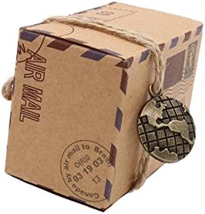 Miraise 50 Vintage Earth and Compass Kraft Candy Box Gift Boxes for Wedding Airplanes Aviation Inspired Reception or Tourism Themed Events Mail Gift Boxes (Globe)