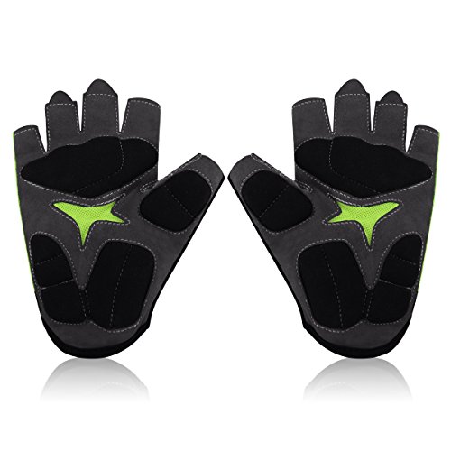 Trideer Halbfinger Fahrradhandschuhe Reithandschuhe Radsporthandschuhe Trainingshandschuhe mit Adjustable Handgelenkstütze für Road Race, Mountainbike, Radsport, Reiten, Wandern, Bergsteigen, Camping und mehr Sports im Freien, Microfiber Material und Breath Lycra Fabric mit Safe Geleinlage, Idea für Damen Herren Frauen Manner(Schwarz und Grün) - 9