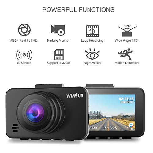 WiMiUS Dashcam Full HD 1080P Auto Kamera mit 170° Weitwinkelobjektiv, 2.45 Zoll LCD-Bildschirm Autokamera mit G-Sensor, WDR, Parkmonitor, Nachtsicht und Loop-Aufnahme - 2