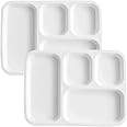 TAMUME White Porcelain Plate with 4 Compartments, Portion Control Plate with Sections for Adults, Set of 2 (Rectangle*2)