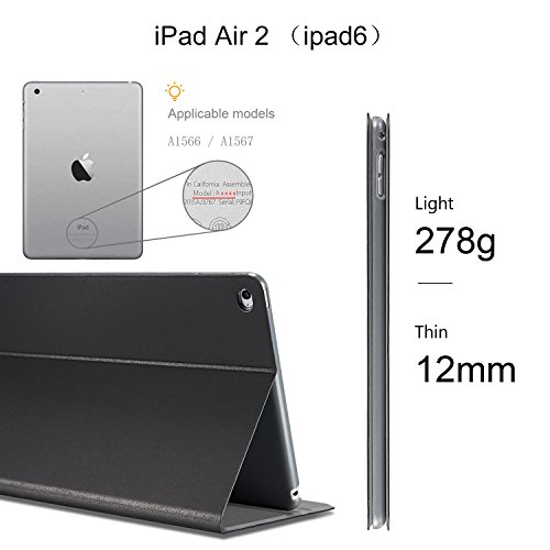 AUAUA iPad Air 2 Hülle, iPad Air 2 Leder Tasche Schutzhülle mit Auto aufwachen / Schlaf Funktion + Clear Schutzfolie (Gift) für Apple iPad Air 2 Zoll Apple Tablet - 3