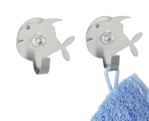 WENKO 4466240100 Saughaken Fish - 2er Set, Edelstahl rostfrei, 6.5 x 2.5 x 5.5 cm, Matt