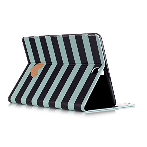 Etsue für Samsung Galaxy Tab E 9.6/T560/T561 Ledertasche Case Hülle, Bunte Retro Painted Leder Schutzhülle Silikon Back Case Smart Wallet Case Flip Folio Cover Etui Schale Bookstyle mit Standfunktion Kartenfächer Magnetverschluss für Samsung Galaxy Tab E 9.6/T560/T561 + 1x Glitzer Staub Stecker + 1x Blau Eingabestift- Liebe Herz Streifen - 4