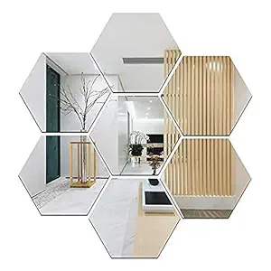 WallWear offering 3D Large Hexagon Acrylic Stickers with 10 Butterfly Acrylic Mirror Wall Stickers for Home & Offices (Silver) -Pack of 7