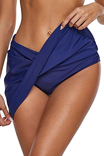 Dolamen Damen Badeshorts Bikinihose Rock Shorts Trunks Badeanzug Bauchweg Badekleid mit Mit Mit Integrierter Hose Mehrfarbig Mini Bikini Takini Baderock Beachwear (Medium, Blau)
