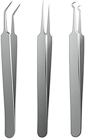 Fatetec Beauty Set 3pcs, Blackhead Remover Acne Removal Tool,Curved Tweezers Set Pore Cleaning Tools (3pcs, Silver)