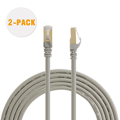 cablecreation (2er Pack) kurz CAT7 (Kategorie 7) doppelt geschirmt Ethernet Patch Kabel, 50U "vergoldet Kontakt, SSTP Netzwerk Kabel bis 10 Gigabit, Band Breite: 600MHz, 1,6 ft/0,5 m, Beige Farbe