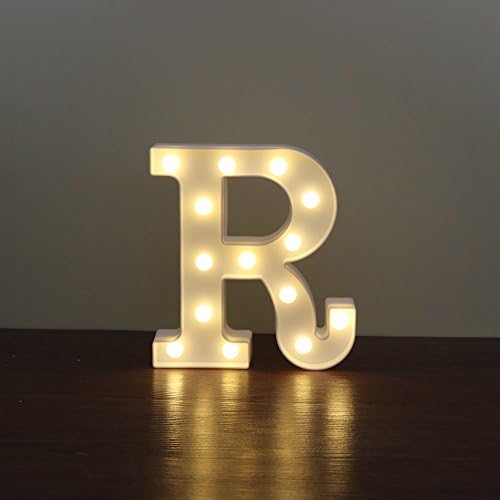 SunnyJenny Up in Lights Decorative LED Alphabet White Wooden Letters-R