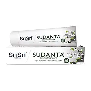 Sri Sri Tattva Sudanta Herbal Gel Toothpaste - All Natural, SLS Free, Fluoride Free Tooth Paste with Charcoal, Salt & More - 100g (Pack of 1), for Kids and Adults