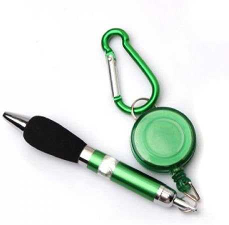 Green Retractable Badge Reel Pen Belt Clip & Carabiner