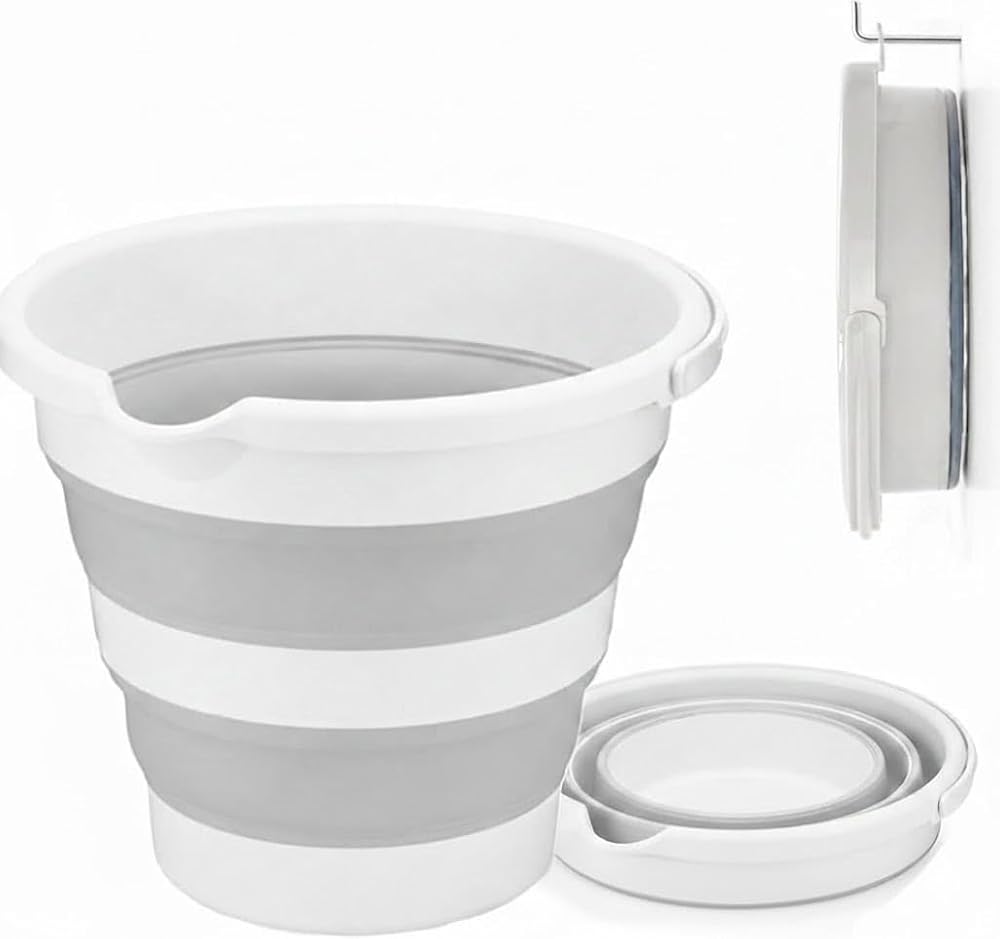 Coverest 12 Litre Katlanabilir Kova – Akordiyon Tasarımlı Katlanır Temizlik ve Araç Yıkama Kovası, Gri Renk, Bebek Yıkama ve Ev İçi Kullanıma Uygun Portatif Kova Su Kovası