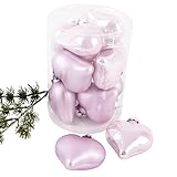 Dadeldo Weihnachtskugel Herz Premium 10er Set Glas 6x5x3cm Xmas Baumschmuck (Rosa)
