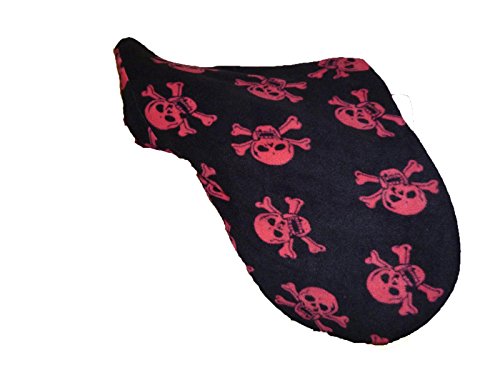 Black-Red-Skull-and-Crossbone-Fleece-Saddle-Cover