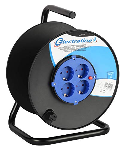 Electraline 100650 - Carcasa enrollacables vacía (4 tomas, capacidad de enrolle 50 metros) color negro