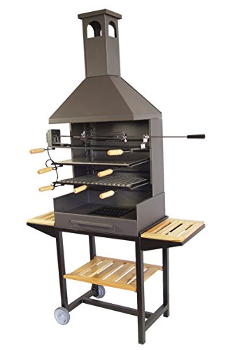 IMEX EL ZORRO 71554-Barbacoa Chim.Completa c/Bandeja Madera 61x40x204 cms. Barbacoa para leña y carbón, Negro