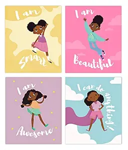 Set of 4 Girls Room Decor, Motivational Black Girl Wall Art, (Unframed) Kids Room Decor For Girls, Posters For Tween Girls Room, Girls Wall Decor, Girls Room Wall Decor, Kids Wall Art, Wall Art For G