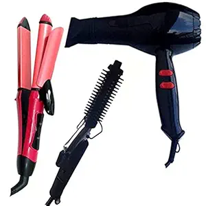 Nirvani Professional 2888 Hair Dryer for Women 1500 Watt Black & Hair Straightener 2009 Pink and Professional Electric 471B Hair Curler Black (Combo of Hair Dryer, Hair Curler, Hair Straightener)