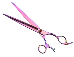 LILYS PET HIGH-END Series 8.0-Inch Japanese 440C 360 Bamboo Swivel Fishbone-Shaped Tooth Professional Pet Grooming Thinning Scissors (Rainbow)