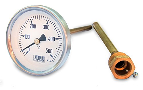 Thermometer 0-500 °C Bimetall für Pizzaofen, Holzbackofen, Steinbackofen, Backofen, Ofen, Holzofen