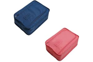 CHUANGOU Sacs à Chaussures de Voyage - Sac de Rangement pour Chaussures - léger et résistant avec Fermeture à glissière Sacs de Rangement 2-Set, Rouge Bleu