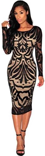 Sunday Women Dress Sexy Bodycon Bandage Evening Cocktail Party Long Sleeve Sexy Dress Blackless Knee Skirt (M, Black)