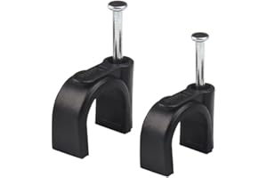 EESTECK 100 Pack 2 Sizes Black Strong Cable Clips, 6mm & 8mm Round Cable Wire Clips with Steel Nails Cable Staples Cable Management Cable Cord Fasteners Electrical Ethernet TV Speaker Wires
