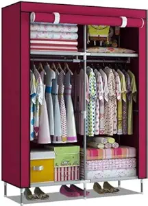 Homeland Stainless Steel Collapsible Wardrobe for Clothes| Kids Room, Storage, Bed Room|Metal|Red (46x 90x 168) cm