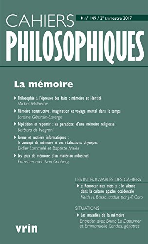 Book's Cover ofLa Mémoire Cahiers Philosophiques N 149 22017