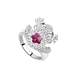 AnazoZ Anillo Mujer de Compromiso Anillo Flor Anillo Rana Circonita Blanco Rojo Anillo de Mujer...