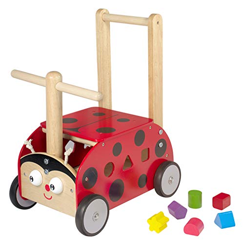 I M TOY Chariot de Marche et Porteur en Bois La Coccinelle