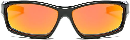 SojoS Kids Fabulous Flexible Silicone Rubber Polarised Square Mirrored Fashion Sunglasses for Boys and Girls SK208 with Black Frame/Orange Lens/Red Temple