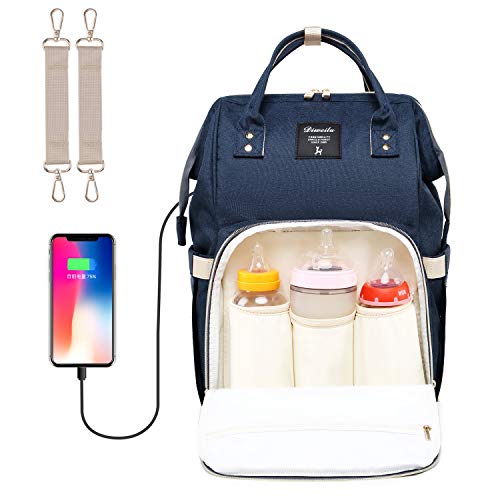 Preisvergleich Produktbild Baby Wickelrucksack Wickeltasche mit Wickelunterlage Multifunktional Große Kapazität Babytasche Reisetasche USB-Ladeanschluss für Unterwegs, Marineblau