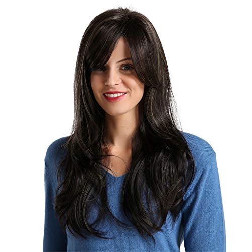 Preisvergleich Produktbild POTOU Neu Perücke Schwarz stilvoll gelockt Lang Haar Wigs für Karneval Cosplay