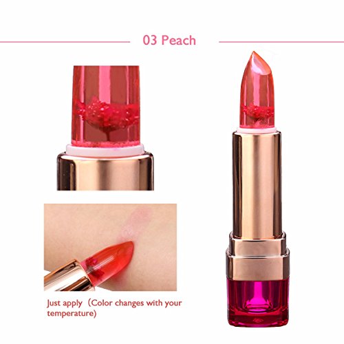 Jelly Lippenstift, LuckyFine Blumen Jelly Lippenstift Magie Farbe Wechselnden Lipstick Lip Gloss Moisturizing Pfirsich - 3