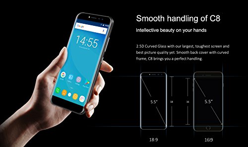 OUKITEL C8 3G ha sbloccato lo smartphone 5.5 pollici di impronta digitale (visione a pieno rapporto di 18: 9) Android 7.0 1.3GHz quad core 2GB RAM 16GB ROM 5MP + 13MP telefono cellulare cellulare