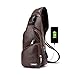 Produktbild Pawaca Herren Sling Schultertasche, PU-Leder Outdoor-Brusttasche mit USB-Port Casual Umhängetasche Satchel Rucksack für Herren Business, Wandern, Reisen