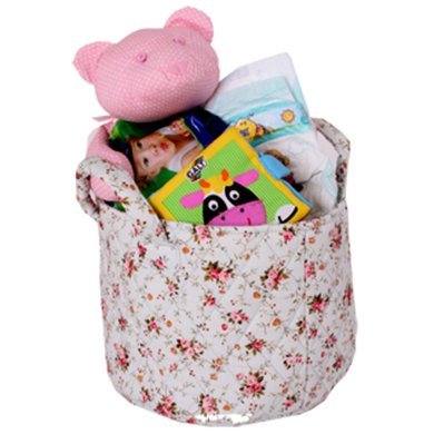 Minene Small Blue Flowers Fabric Storage Basket Organiser with Handles 18x22cm