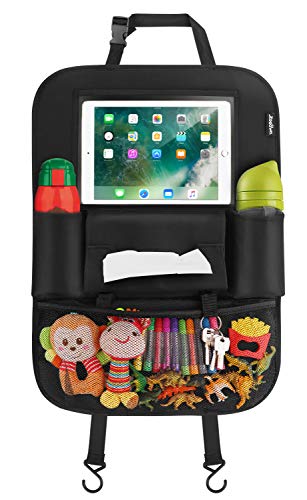 Zooawa Car Back Seat Organizer, Car Seat Travel Bag with Tablet Pouch, Backseat Protector Storage Pockets for Kids Toddlers - Black