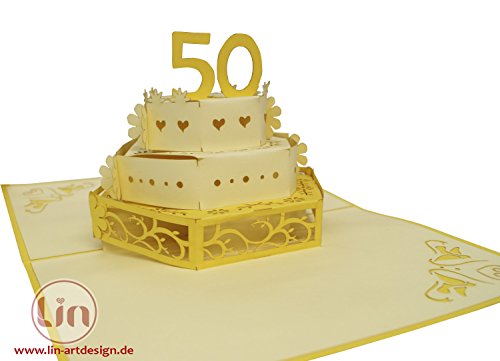 LIN-POP UP Karte Hochzeitskarten, Hochzeitseinladungen, 3D Karte Jahrestag, 3D Karten Grußkarten 50. Hochzeit, 50.Hochzeitjubiliäum Hochzeitsglückwunsch, Torte - 4