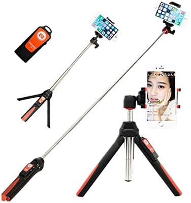 BENRO Handheld Tripod 3 in 1 Self-portrait Monopod Phone Selfie Stick Bluetooth Remote Shutter for Gopro iPhone Sumsang (Red)
