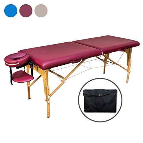 Zen Start-Up | Massage-Liege klappbar und höhenverstellbar | Mobiler Massage-Tisch | Kosmetik-Tisch aus Holz mit hochwertigem Bezug | Extra-Stabilität | TÜV zertifiziert (Burgund)