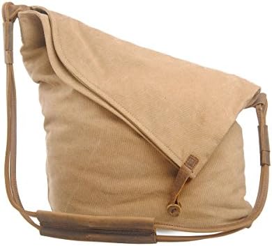 VRIKOO Casual Crazy Horse Leather Canvas Crossbody Messenger Bag Classic Retro Shoulder Weekender Bag For Unisex (Khaki)