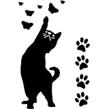 Wandtattoo - Wandsticker - Auto Aufkleber ***Katze 041 inkl. Pfotenset*** - (Größen und Farbauswahl)