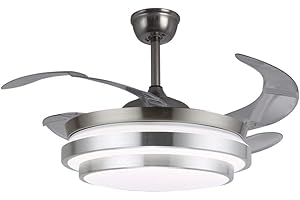 BEL AIR HOME - Ventilador de Techo Selene Motor DC - Aspas Desplegables - Luz Led 36W (3000K, 4000K, 6500K) - Mando a Distancia Incluido (NÍQUEL)