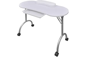 vidaXL Mesa de Manicura Plegable de Ruedas Blanco Mueble Salón de Belleza Uñas