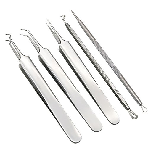 Pinkiou Akne Nadel Kit Blackhead Remover Werkzeug Edelstahl Set Nase Blackhead Skin Extractor mit Silber Metall Fall (5 Stück ein Pack) - 2